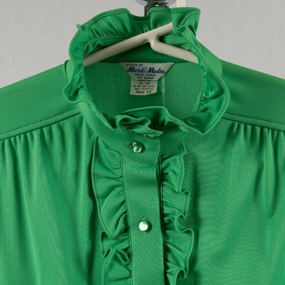 Vintage 70s Mardi Modes green buttons down shirt size 12/M - Picture 5 of 7